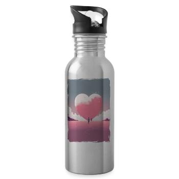 Amour Illustration Design Minimaliste - Gourde avec paille intégrée - argent clair - Droite