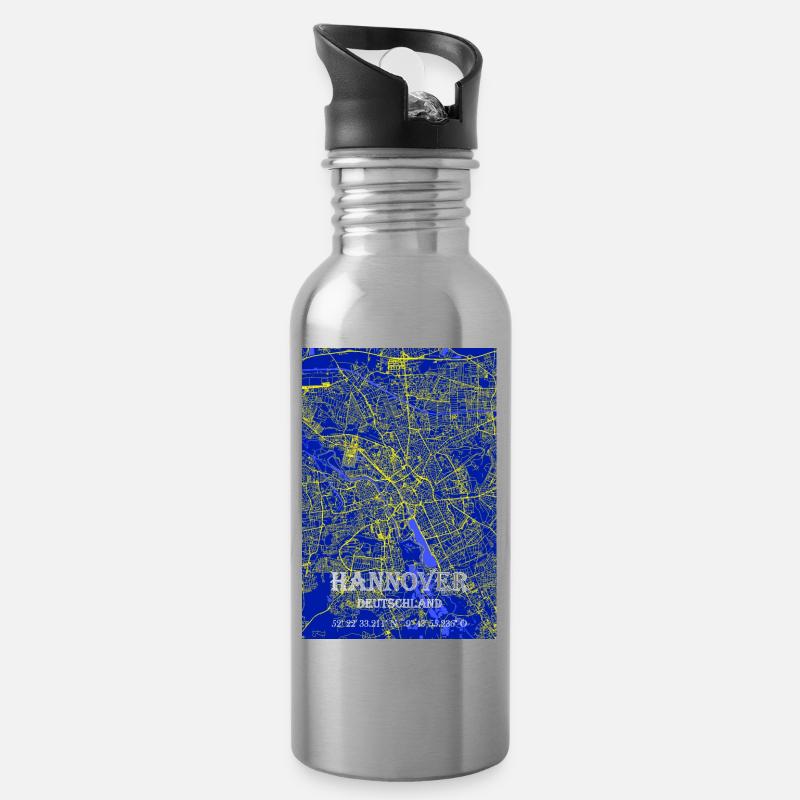 Nachtblaue moderne ästhetische Hannover - Trinkflasche mit integriertem Trinkhalm - Lightsilver