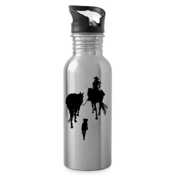 Wanderreiterin schwarz/weiß - Trinkflasche mit integriertem Trinkhalm - Lightsilver - Rechts