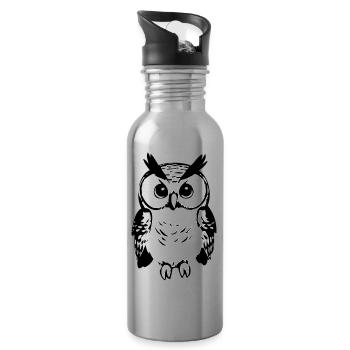 Cute owl - Water bottle with straw - silver - Right