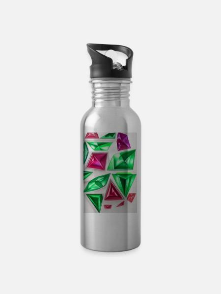 Edelsteine - Trinkflasche mit integriertem Trinkhalm - Lightsilver