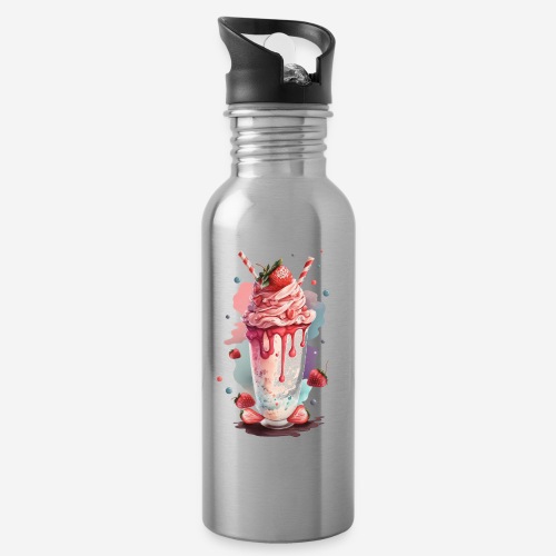 Strawberry Ice 1 - Trinkflasche mit integriertem Trinkhalm