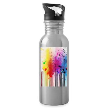 Farbspritzer und Linien - Trinkflasche mit integriertem Trinkhalm - Lightsilver - Rechts