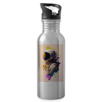 Astronaut painting ZEN - Water bottle with straw - silver - Right