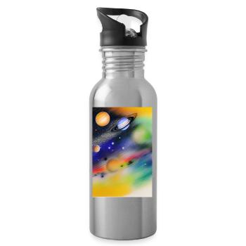 Weltall und Planeten - Trinkflasche mit integriertem Trinkhalm - Lightsilver - Rechts
