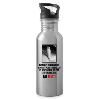 Eat Meat! Innocent plants vegetarians - Water bottle with straw - silver - Right