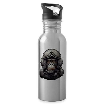 Pilot Monkey Digitale Kunst - Trinkflasche mit integriertem Trinkhalm - Lightsilver - Rechts