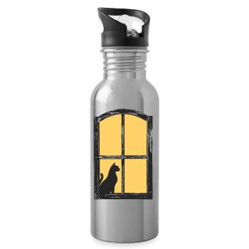 Katze - Trinkflasche mit integriertem Trinkhalm - Lightsilver - Rechts