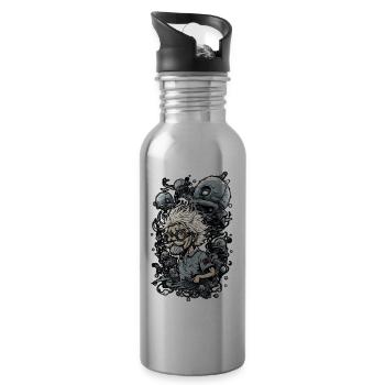 Scientific cartoon illustration, funlaboratory - Water bottle with straw - silver - Right