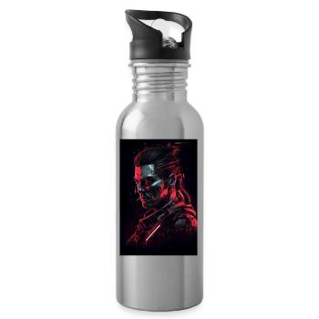 Neon Cyber Warrior Portrait #2 - Trinkflasche mit integriertem Trinkhalm - Lightsilver - Rechts