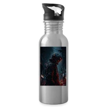 Neon Cyber Future Warrior #4 - Trinkflasche mit integriertem Trinkhalm - Lightsilver - Rechts