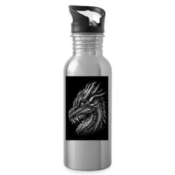 dragon noir et blanc - Gourde avec paille intégrée - argent clair - Droite