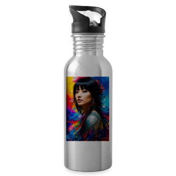 Colorful Beauty 4 - Water bottle with straw - silver - Right