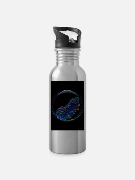 Clouds in a bubble neon 1 - Water bottle with straw - silver