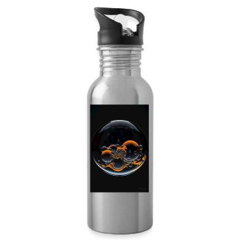 Clouds in a bubble orange 2 - Water bottle with straw - silver - Right