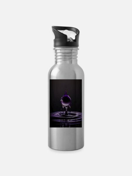 Tropfen lila 3 - Trinkflasche mit integriertem Trinkhalm - Lightsilver