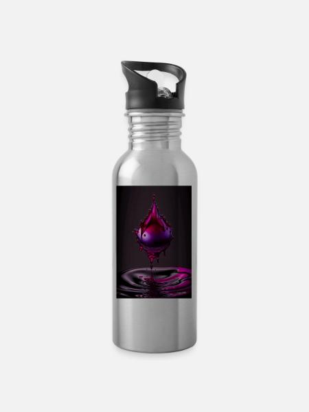 Tropfen magenta 2 - Trinkflasche mit integriertem Trinkhalm - Lightsilver