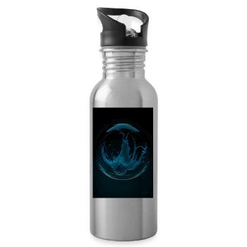 Kaos in einer Blase cyan 3 - Trinkflasche mit integriertem Trinkhalm - Lightsilver - Rechts