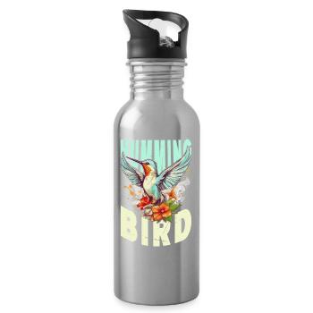 Hummingbird Flowers Bird Animal Art Watercolor Colorful - Water bottle with straw - silver - Right