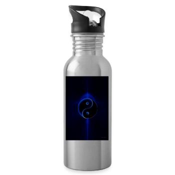 Yin Yang blau 1 - Trinkflasche mit integriertem Trinkhalm - Lightsilver - Rechts