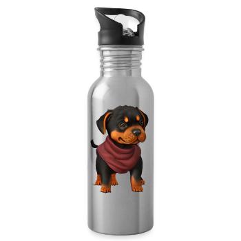 Rottweiler Hund Hundewelpe Rottweilerwelpe Hunde - Trinkflasche mit integriertem Trinkhalm - Lightsilver - Rechts