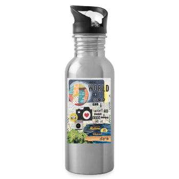 The WORLD is big Reise Spruch Fernweh Weltreise - Water bottle with straw - silver - Right