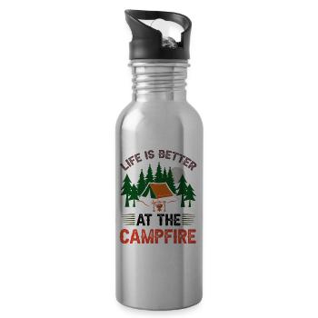 Life is Better at the Campfire - Water bottle with straw - silver - Right
