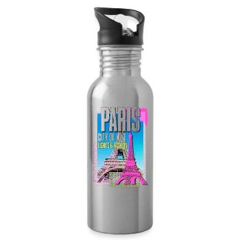 Paris, France, City, Skyline, Eiffel Tower, Art - Water bottle with straw - silver - Right