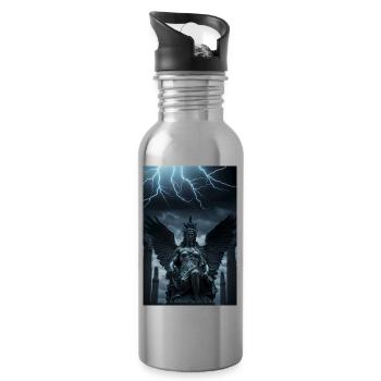 Gothic angel, for fans of gothic music - Water bottle with straw - silver - Right