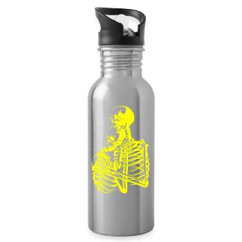 skull skeleton death halloween horror black dead - Water bottle with straw - silver - Right