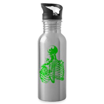 skull skeleton death halloween horror black dead - Water bottle with straw - silver - Right