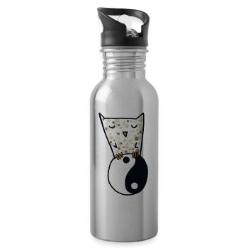 Owl and yin yang - Water bottle with straw - silver - Right