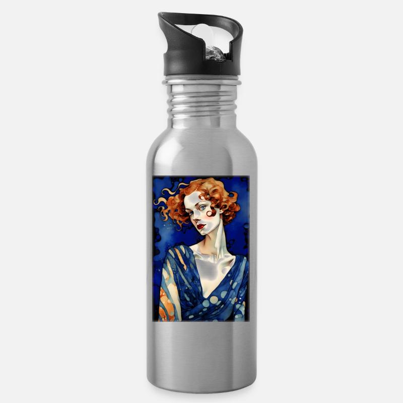 Art Déco 2 - Trinkflasche mit integriertem Trinkhalm - Lightsilver