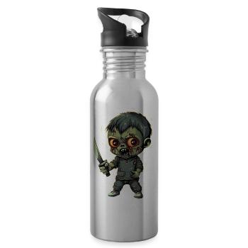 Zombie Halloween Monster Horror Knife - Water bottle with straw - silver - Right