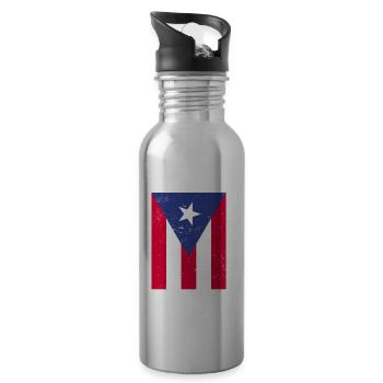 Puerto Rico Flagge | Puerto Ricaner Geschenkideen - Trinkflasche mit integriertem Trinkhalm - Lightsilver - Rechts