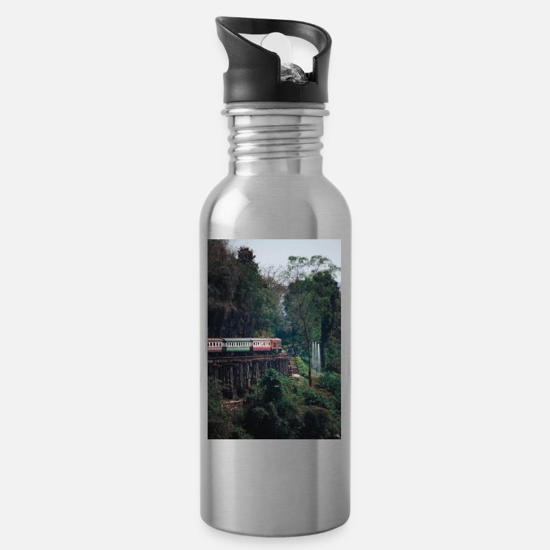 Train kantchanaburi - Gourde avec paille intégrée - argent clair