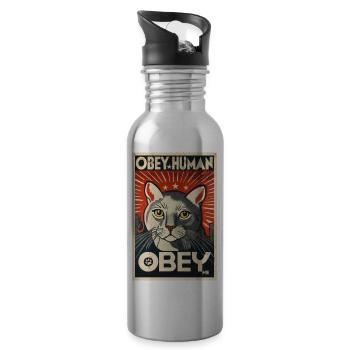 Obey Human affiche de propagande chat autoritaire - Gourde avec paille intégrée - argent clair - Droite