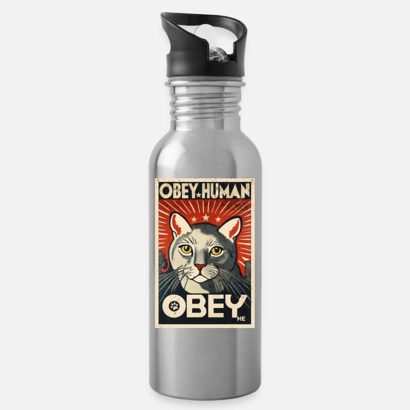 Obey Human affiche de propagande chat autoritaire - Gourde avec paille intégrée - argent clair