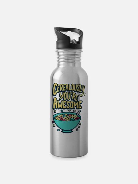 Cerealously, You're Awesome - Trinkflasche mit integriertem Trinkhalm - Lightsilver