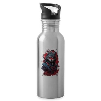 Embrassez la fureur ombragée menaçante du loup ninja maléfique - Gourde avec paille intégrée - argent clair - Droite