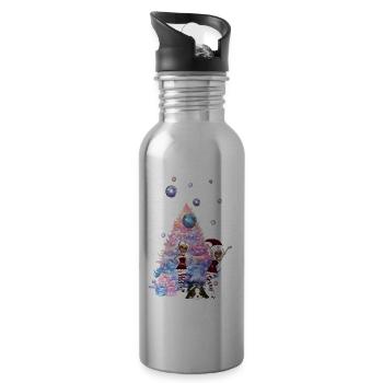 Cute Elves Celebrate the Christmas Season - Water bottle with straw - silver - Right