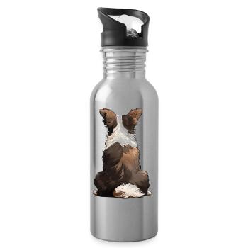 Border Collie - Gourde avec paille intégrée - argent clair - Droite