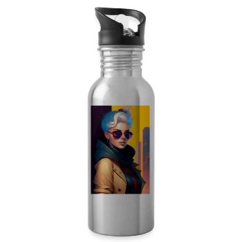 Anime girl undercover - Water bottle with straw - silver - Right