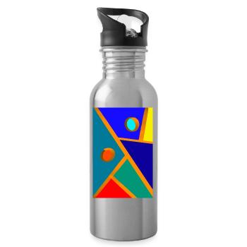 Abstract art - Water bottle with straw - silver - Right