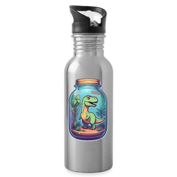 Dinosaur in a Cartoon Jar - Water bottle with straw - silver - Right