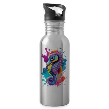 Seepferd Farbenfroh - Hippocampus Seepferdchen - Trinkflasche mit integriertem Trinkhalm - Lightsilver - Rechts