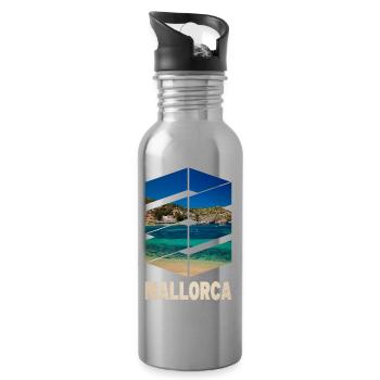 Mallorca Sommer Sonne Strand Meer Palmen Party - Trinkflasche mit integriertem Trinkhalm - Lightsilver - Rechts