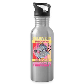 Unicorn Faith Motivation Positive Success Magic - Water bottle with straw - silver - Right