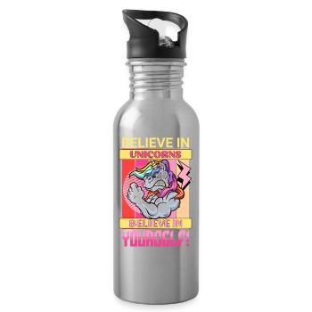 Unicorn Faith Motivation Positive Success Magic - Water bottle with straw - silver - Right