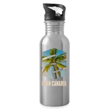 Gran Canaria Palm Trees Summer Sun Beach Sea - Water bottle with straw - silver - Right